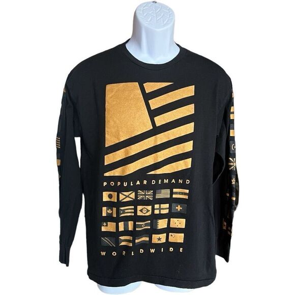 Mens Popular Demand Black Long Sleeve w Metallic Print Graphic Tee Shirt - Sz M - Picture 1 of 2
